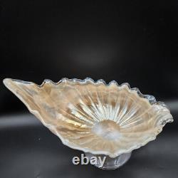 Bowl Vintage Lavorazione Arte Murano Shell Hand Blown Pedestal Cream Iridescent