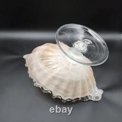 Bowl Vintage Lavorazione Arte Murano Shell Hand Blown Pedestal Cream Iridescent