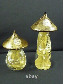 Bucella Cristalli Murano Glass Chinese Figurines Clear Gold Black Italy Set of 2