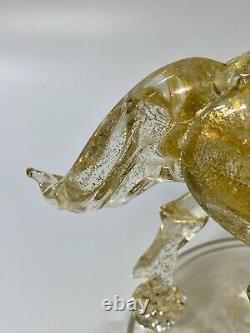 C1930s AVEM Murano Italy Clear Glass Gold Leaf Stallion Mounted On Circular Base