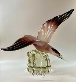 C1940s Barbini for Cenedese Murano Italy Iridato Seagull Bird on Wave Sculpture