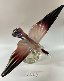 C1940s Barbini for Cenedese Murano Italy Iridato Seagull Bird on Wave Sculpture
