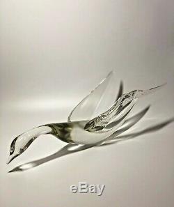 C1970s Livio Seguso Murano Italy Signed Clear Vaseline Glass Abstract Bird 15 L