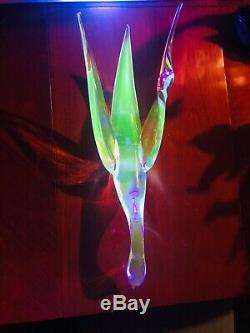 C1970s Livio Seguso Murano Italy Signed Clear Vaseline Glass Abstract Bird 15 L