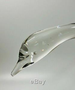 C1970s Livio Seguso Murano Italy Signed Clear Vaseline Glass Abstract Bird 15 L
