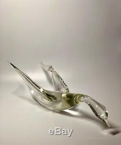 C1970s Livio Seguso Murano Italy Signed Clear Vaseline Glass Abstract Bird 15 L