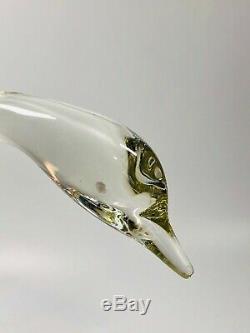 C1970s Livio Seguso Murano Italy Signed Clear Vaseline Glass Abstract Bird 15 L