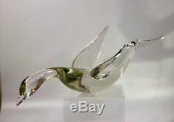 C1970s Livio Seguso Murano Italy Signed Clear Vaseline Glass Abstract Bird 15 L