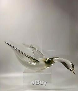 C1970s Livio Seguso Murano Italy Signed Clear Vaseline Glass Abstract Bird 15 L