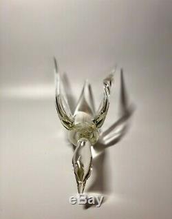 C1970s Livio Seguso Murano Italy Signed Clear Vaseline Glass Abstract Bird 15 L