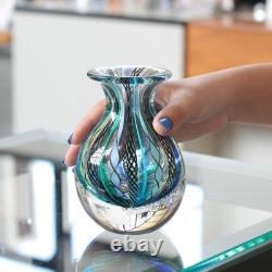 Cá Ca D Oro Small Vase Boho Blue/Green Canes Hand Blown Murano-Style Art