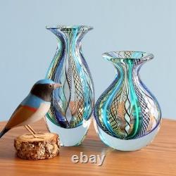 Cá Ca D Oro Small Vase Boho Blue/Green Canes Hand Blown Murano-Style Art