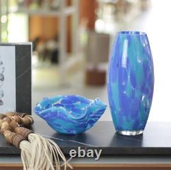 Ca D Oro Glass Vase Blue Confetti Hand Blown Murano-Style Art Glass for Flowe