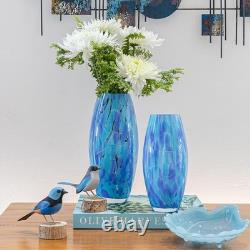Ca D Oro Glass Vase Blue Confetti Hand Blown Murano-Style Art Glass for Flowe