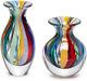 Cá D'Oro Pair of Small Glass Vases Hippie Colored Canes Hand Blown Murano-Style