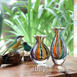 Cá D'Oro Pair of Small Glass Vases Hippie Colored Canes Hand Blown Murano-Style