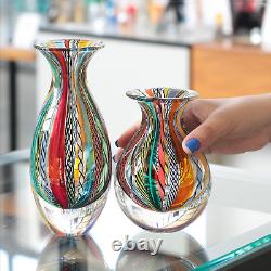 Cá D'Oro Pair of Small Glass Vases Hippie Colored Canes Hand Blown Murano-Style