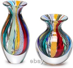 Cá D'Oro Pair of Small Glass Vases Hippie Colored Canes Hand Blown Murano-Style