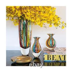 Cá d'Oro Glass Vase Hippie Colored Canes Hand Blown Murano-Style Art Glass