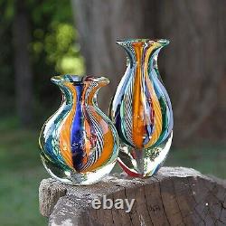 Cá d'Oro Small Glass Vase Hippie Colored Canes Hand Blown Murano-Style Art Gl