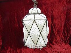 Caged Square Hand Blown Glass Hanging Lamp Murano White Venetian Reticello