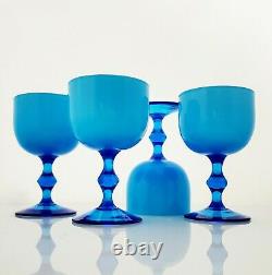 Carlo Moretti Cased Glass Goblets Blue White Murano Vintage Mid-Century Barware