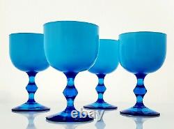 Carlo Moretti Cased Glass Goblets Blue White Murano Vintage Mid-Century Barware