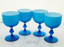 Carlo Moretti Cased Glass Goblets Blue White Murano Vintage Mid-Century Barware