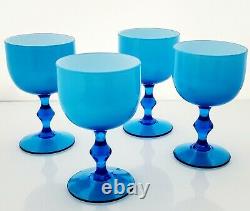 Carlo Moretti Cased Glass Goblets Blue White Murano Vintage Mid-Century Barware