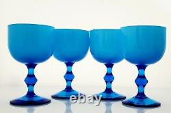 Carlo Moretti Cased Glass Goblets Blue White Murano Vintage Mid-Century Barware