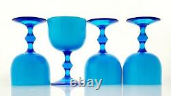 Carlo Moretti Cased Glass Goblets Blue White Murano Vintage Mid-Century Barware