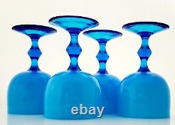 Carlo Moretti Cased Glass Goblets Blue White Murano Vintage Mid-Century Barware