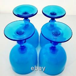 Carlo Moretti Cased Glass Goblets Blue White Murano Vintage Mid-Century Barware