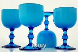 Carlo Moretti Cased Glass Goblets Blue White Murano Vintage Mid-Century Barware