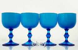 Carlo Moretti Cased Glass Goblets Blue White Murano Vintage Mid-Century Barware