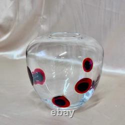 Carlo Moretti Hand Blown Murano Glass Red Black Clear Vase