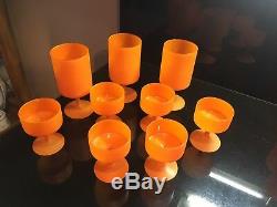 Carlo Moretti Mid Century Orange Murano Satinato Glassware SET OF 9 Stems RARE