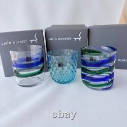 Carlo Moretti Murano Glass Tumblers Set of 3 Blue Green Hand Blown Italy Boxed