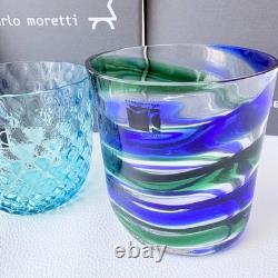 Carlo Moretti Murano Glass Tumblers Set of 3 Blue Green Hand Blown Italy Boxed