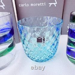 Carlo Moretti Murano Glass Tumblers Set of 3 Blue Green Hand Blown Italy Boxed