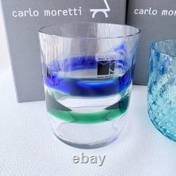 Carlo Moretti Murano Glass Tumblers Set of 3 Blue Green Hand Blown Italy Boxed