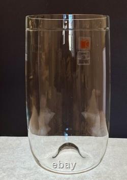 Carlo Moretti Murano Glass Vase 12 Hand-Blown Clear Etched Line Design- Italy