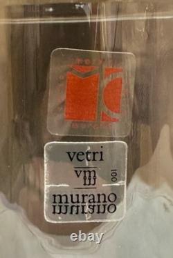 Carlo Moretti Murano Glass Vase 12 Hand-Blown Clear Etched Line Design- Italy