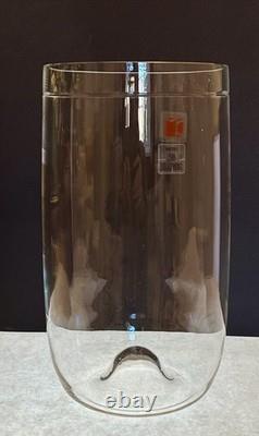 Carlo Moretti Murano Glass Vase 12 Hand-Blown Clear Etched Line Design- Italy