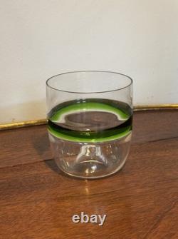 Carlo Moretti Murano Green Striped Tumbler Signed Hand Blown Italy