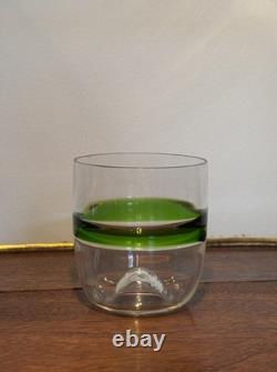 Carlo Moretti Murano Green Striped Tumbler Signed Hand Blown Italy