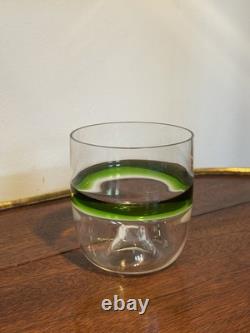 Carlo Moretti Murano Green Striped Tumbler Signed Hand Blown Italy