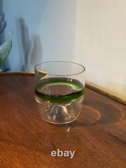 Carlo Moretti Murano Green Striped Tumbler Signed Hand Blown Italy