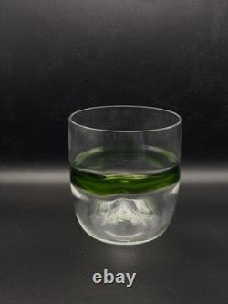 Carlo Moretti Murano Green Striped Tumbler Signed Hand Blown Italy