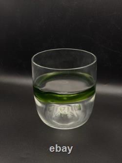 Carlo Moretti Murano Green Striped Tumbler Signed Hand Blown Italy
